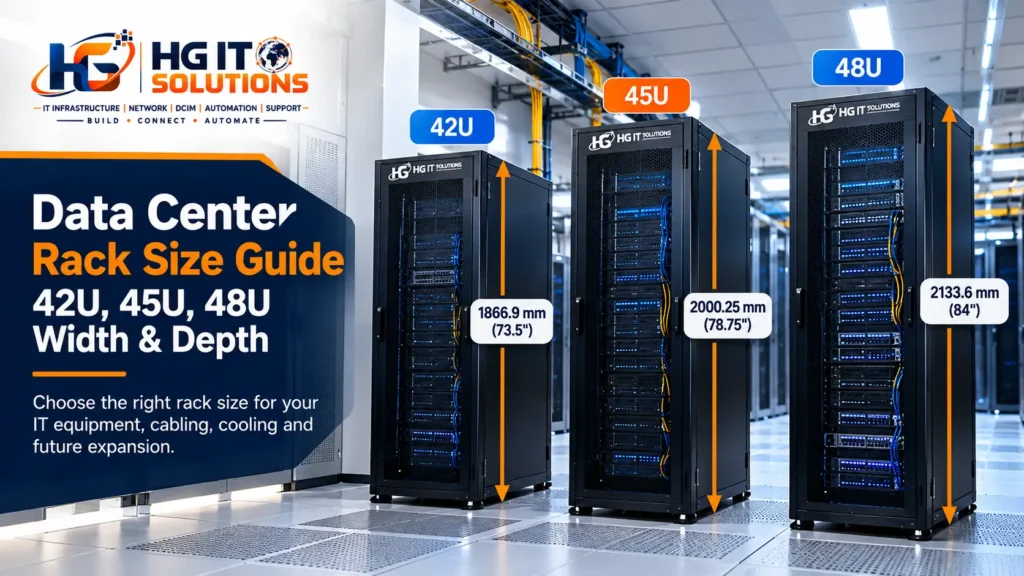 Data Center Rack Size Guide comparing 42U, 45U and 48U server racks