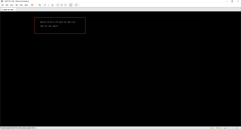 Ubuntu Server 24.04.4 LTS console login prompt on hgit-dc-lab
