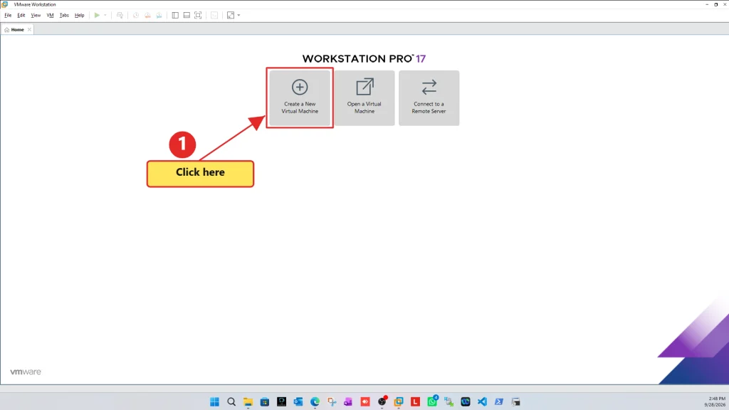 Create an Ubuntu Server VM in VMware Workstation Pro 17 using the New Virtual Machine Wizard
